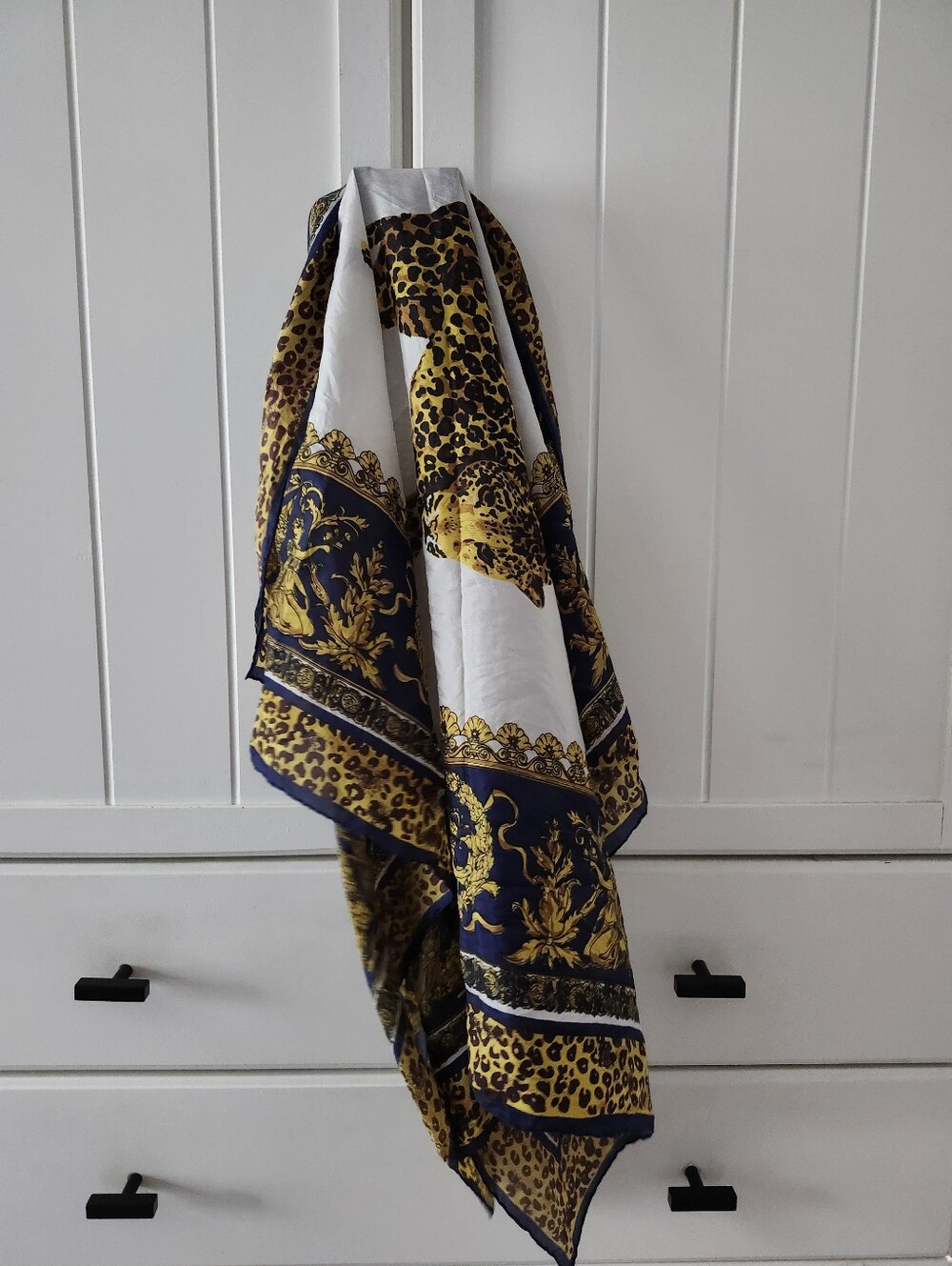 Luxury Baroque Leopard Print Decorative Throw - Gold/White 100% Silk